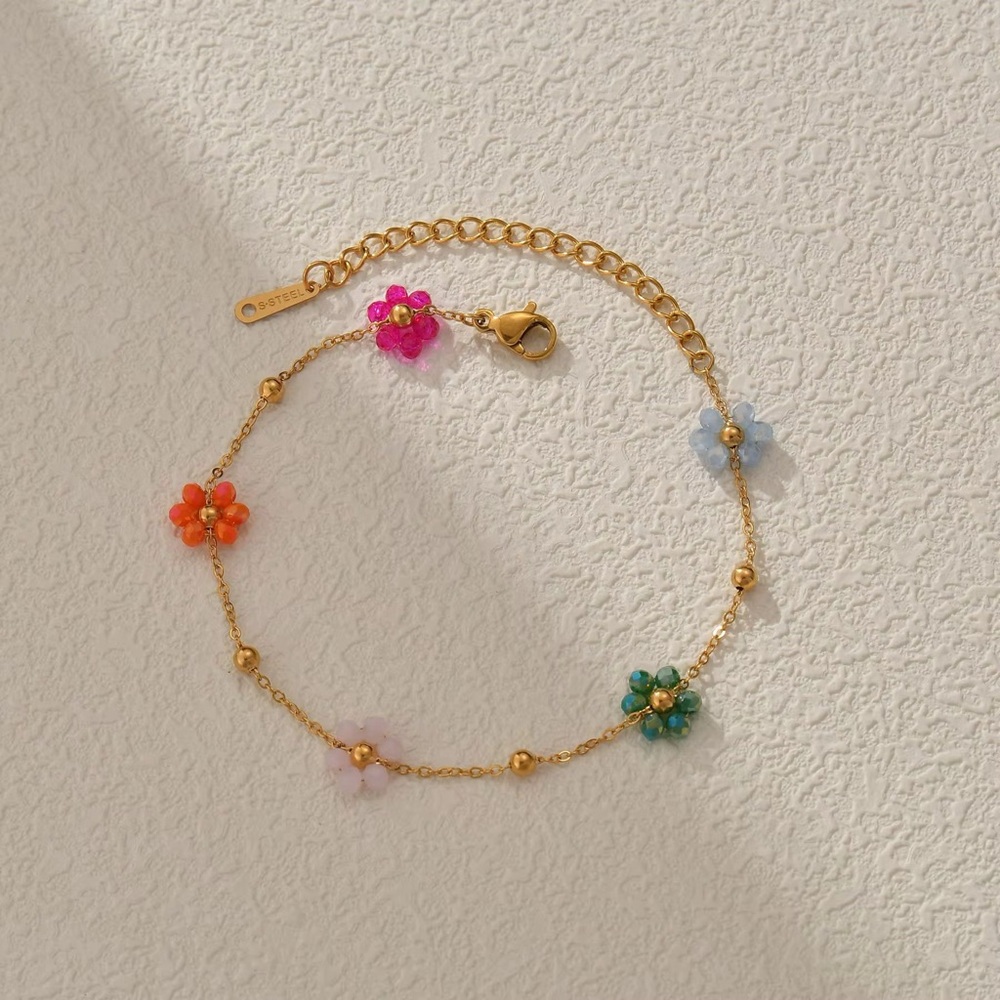 18K Gold Plated Colorful Flower Charms Bracelet - Picture 6 of 10